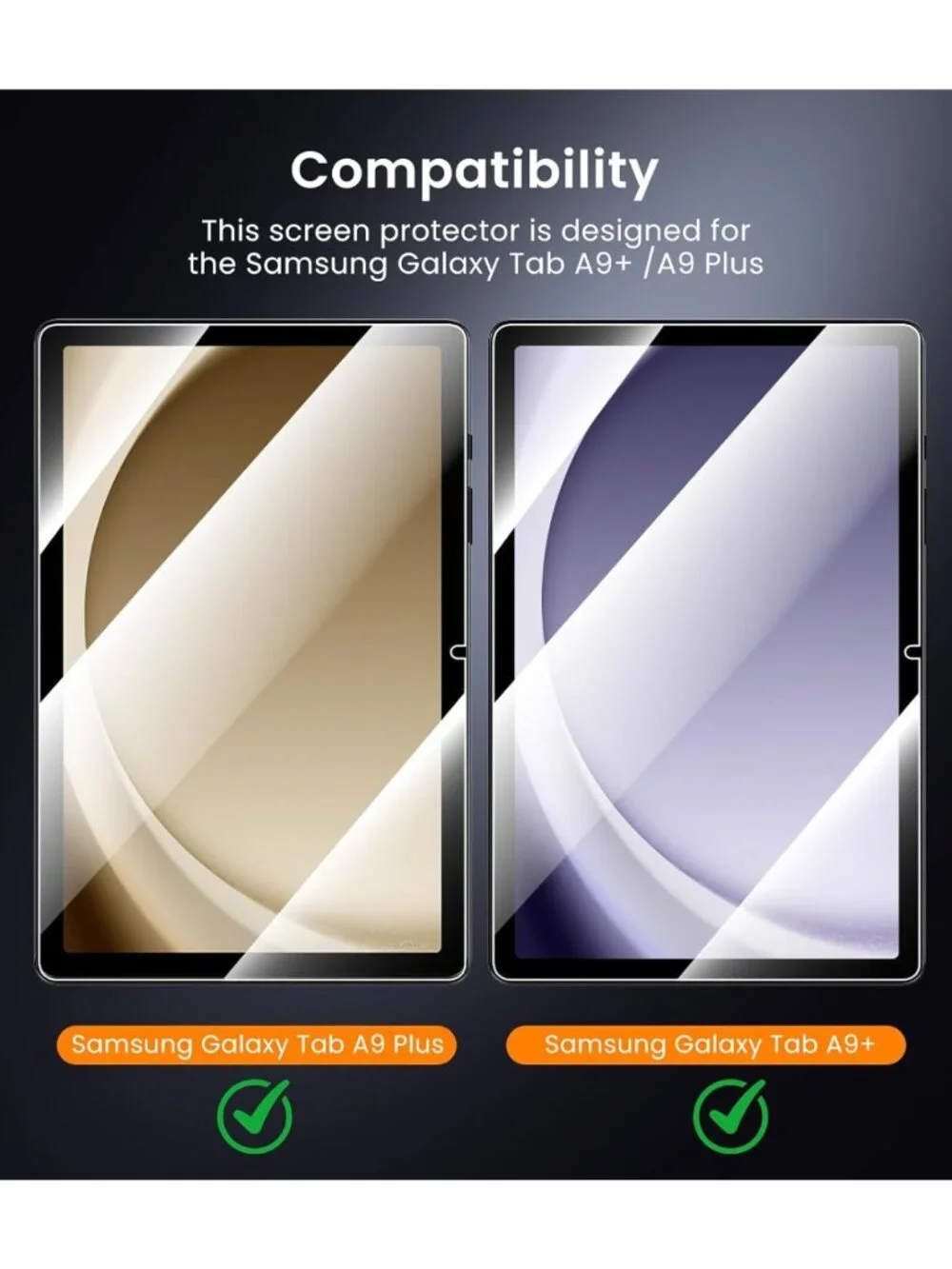 2 Pack 9H Tempered Glass Screen Protectors for Samsung Galaxy Tab A11/A9 - Easy
